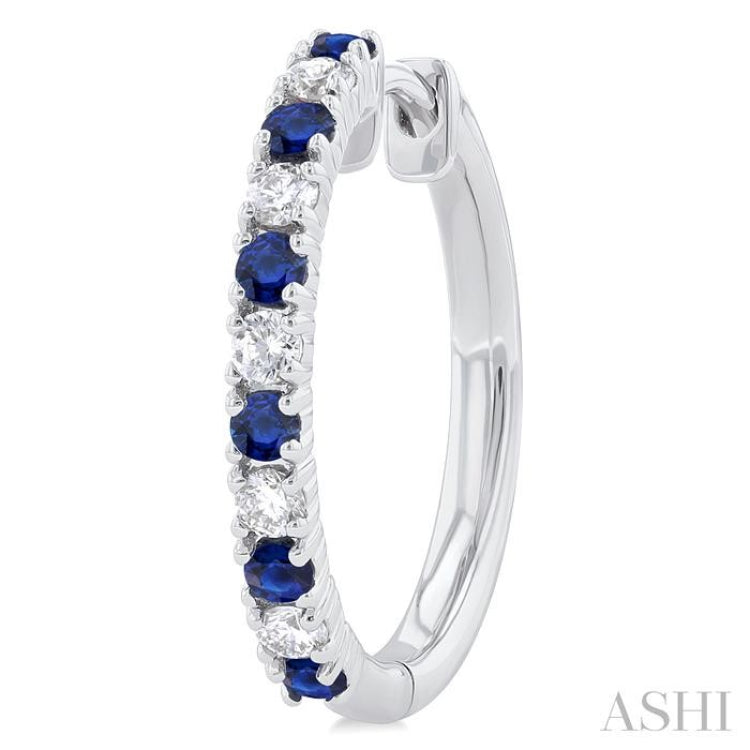 1.80 MM Round Shape Sapphire and 1/4 Ctw Round Cut Diamond Precious Hoop Earring in 10K White Gold
