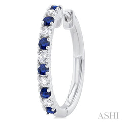 1.80 MM Round Shape Sapphire and 1/4 Ctw Round Cut Diamond Precious Hoop Earring in 10K White Gold