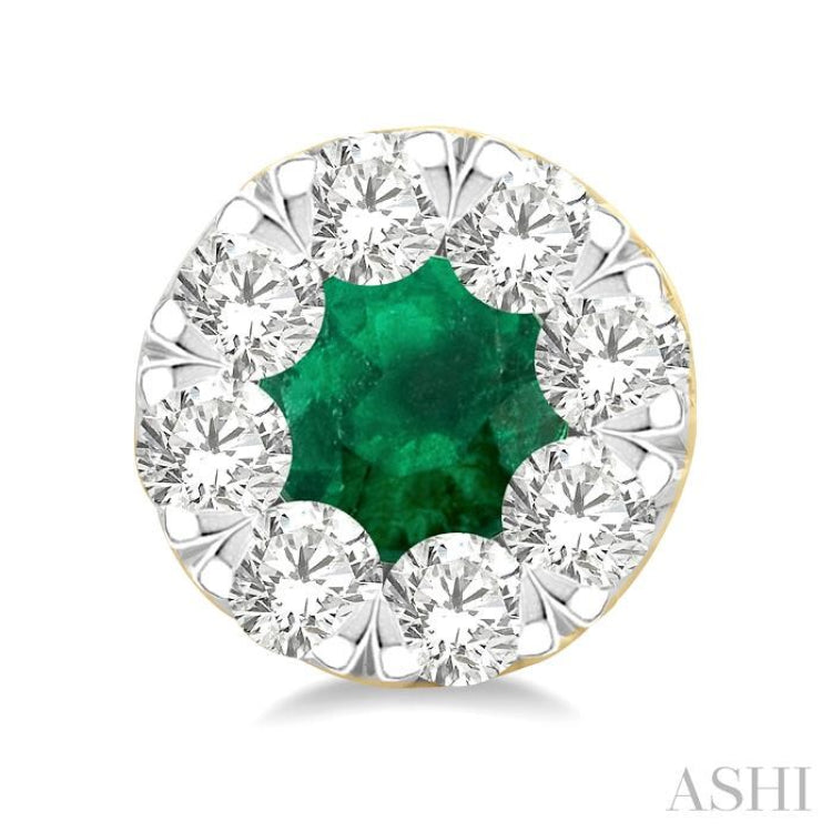 3.3 MM Emerald and 1/2 Ctw Round Cut Diamond Lovebright Precious Stud Earrings in 14K Yellow & White Gold