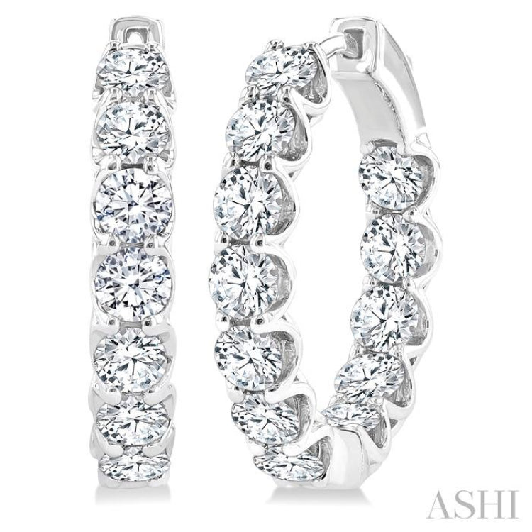 4 Ctw Inside-Out Round Cut Diamond Hoop Earrings in 14K White Gold