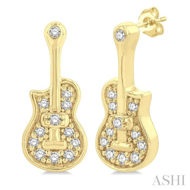 1/10 Ctw Petite Guitar Round Cut Diamond Fashion Stud Earring in 10K Yellow Gold