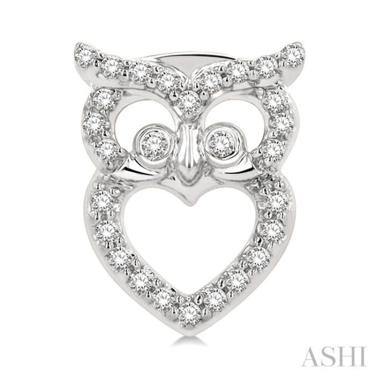1/6 Ctw Petite Owl Round Cut Diamond Fashion Stud Earring in 10K White Gold