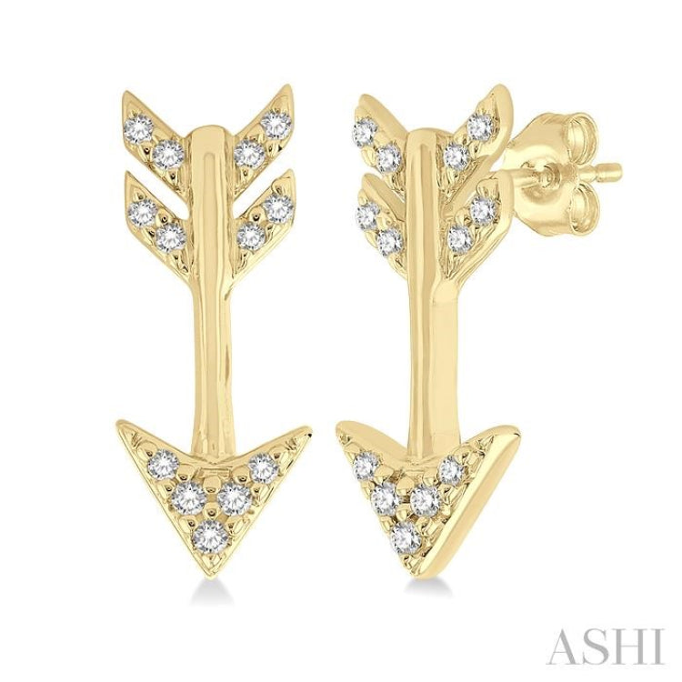 1/10 Ctw Petite Arrow Round Cut Diamond Fashion Stud Earring in 10K Yellow Gold