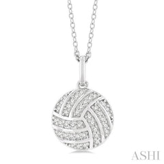 1/6 Ctw Petite Volleyball Round Cut Diamond Fashion Pendant With Chain in 10K White Gold