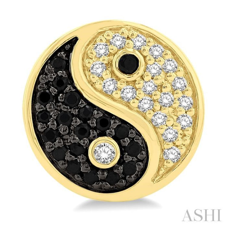 1/4 Ctw Petite Tao Yin Yang Black and White Round Cut Diamond Fashion Stud Earring in 10K Yellow Gold