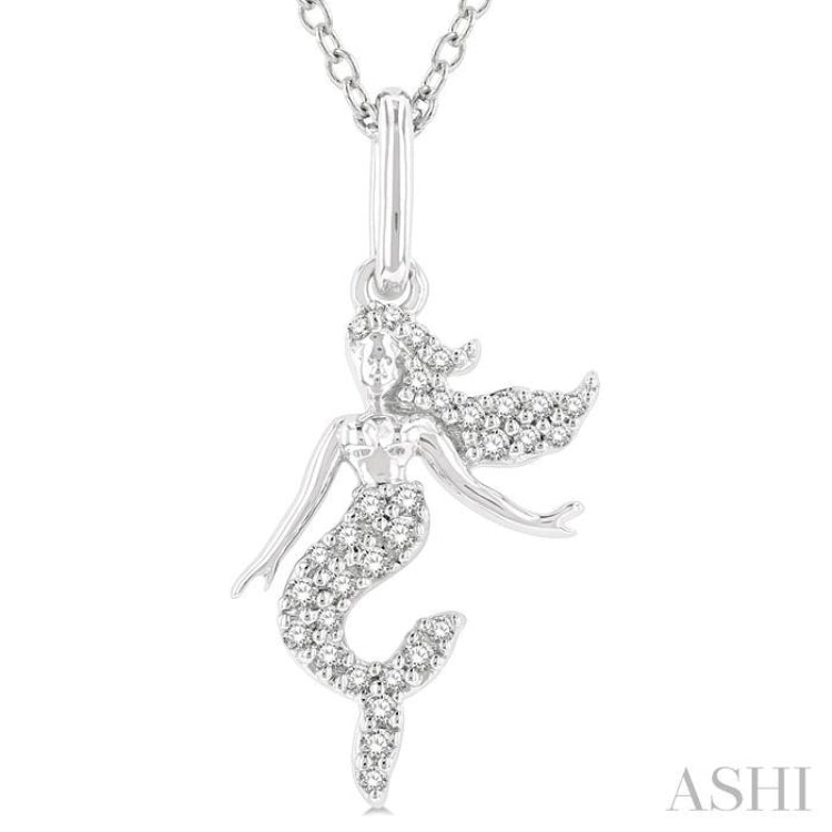 1/8 Ctw Petite Sea Life Mermaid Round Cut Diamond Fashion Pendant With Chain in 10K White Gold