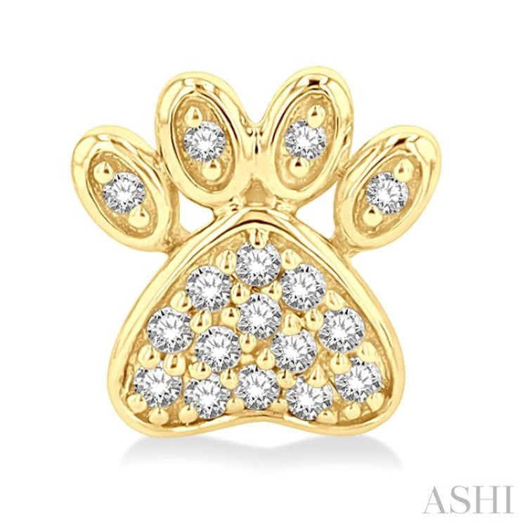 1/8 Ctw Petite Dog Paw Round Cut Diamond Fashion Stud Earring in 10K Yellow Gold