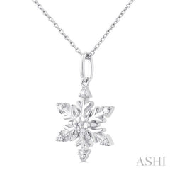 1/10 Ctw Petite Snowflake Round Cut Diamond Fashion Pendant With Chain in 10K White Gold