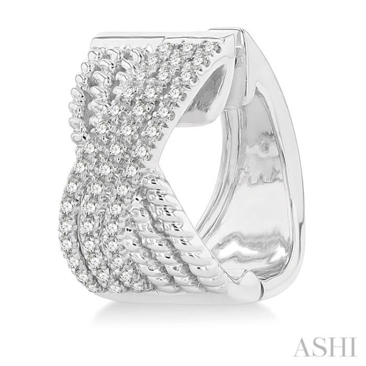 1/3 Ctw Petite Wide Criss Cross Rope and Round Cut Diamond Fashion Huggies in 14K White Gold