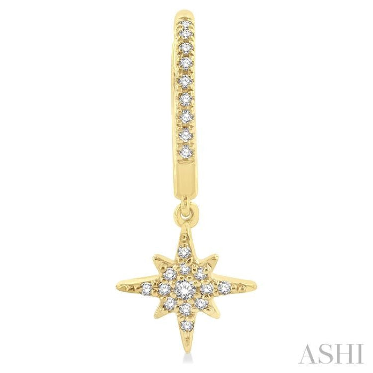1/6 Ctw Petite Celestial Crescent & Star Round Cut Diamond Fashion Huggies in 10K Yellow Gold
