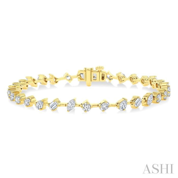 3 1/2 Ctw Mixed Shape Fusion Diamond Fashion Bracelet in 14K Yellow Gold