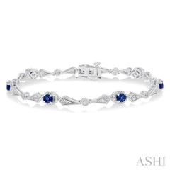 4X3 MM Oval Cut Sapphire and 1/10 Ctw Round Cut Diamond Precious Bracelet in 10K White Gold
