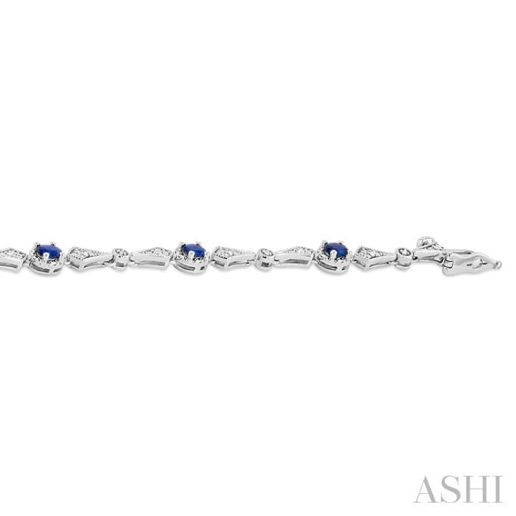 4X3 MM Oval Cut Sapphire and 1/10 Ctw Round Cut Diamond Precious Bracelet in 10K White Gold