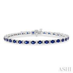 4X3 MM Oval Cut Sapphire and 1/3 Ctw Round Cut Diamond Precious Bracelet in 14K White Gold