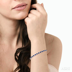 4X3 MM Oval Cut Sapphire and 1/3 Ctw Round Cut Diamond Precious Bracelet in 14K White Gold