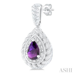 6X4 MM Pear Cut Amethyst and 1/20 Ctw Round Cut Diamond Semi-Precious Earring in Sterling Silver