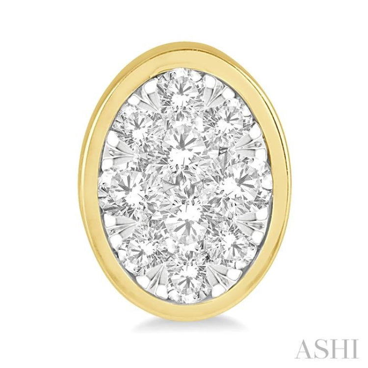 1/2 Ctw Oval Shape Lovebright Round Cut Diamond Bezel Stud Earring in 14K Yellow and White Gold