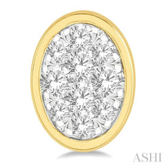 1/3 Ctw Oval Shape Lovebright Round Cut Diamond Bezel Stud Earring in 14K Yellow and White Gold