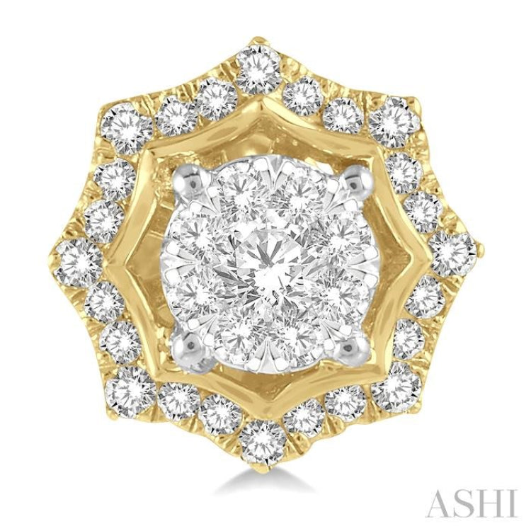 1/2 Ctw Star Lattice Lovebright Round Cut Diamond Earring in 14K White and Yellow Gold