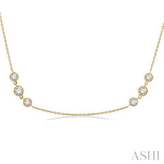 2 Ctw Three Stone Bezel Set Round Cut Diamond Station Necklace in 14K Yellow Gold