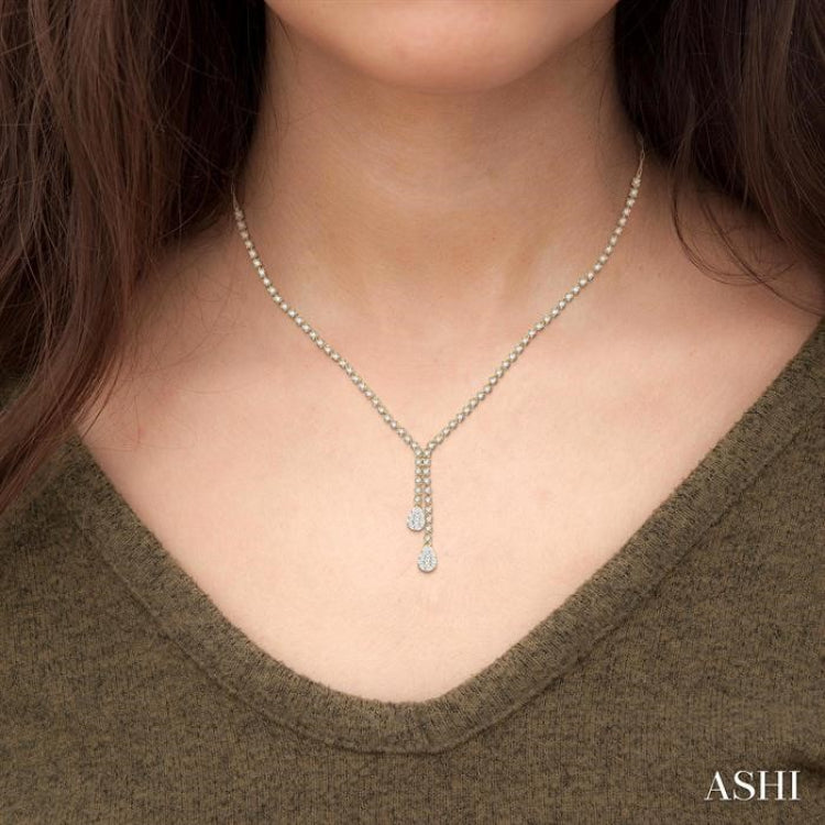 2 5/8 Ctw Lovebright Pear Shape Round Cut Diamond Fashion 'Y' Necklace in 14K Yellow & White Gold
