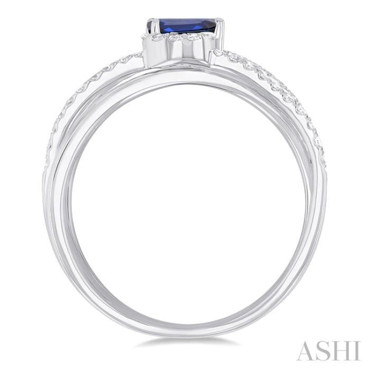 5x3 MM Emerald Shape Sapphire and 1/4 Ctw Single Cut Diamond Double Criss Cross Lovebright Precious Ring in 10K White Gold