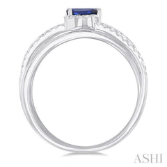 5x3 MM Emerald Shape Sapphire and 1/4 Ctw Single Cut Diamond Double Criss Cross Lovebright Precious Ring in 10K White Gold