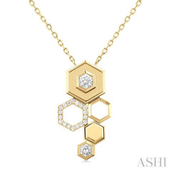 3/8 Ctw Asymmetric Hexagon Motif Round Cut Diamond Fashion Pendant With Chain in 14K Yellow Gold