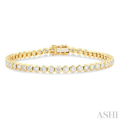 4 Ctw Hexagon Motif Bezel Set Round Cut Diamond Tennis Bracelet in 14K Yellow Gold