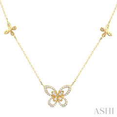 1/3 Ctw Butterfly Motif Single Cut Diamond Fashion Station Necklace in 10K Yellow Gold