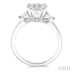 5/8 Ctw Pear Shape Lovebright Baguette and Round Cut Diamond Cluster Ring in 14K White Gold