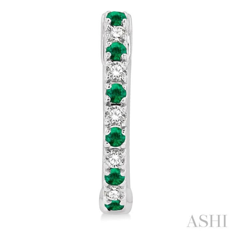 1.35 MM Round Shape Emerald and 1/10 Ctw Petite Round Cut Diamond Precious Fashion Huggies in 10K White Gold