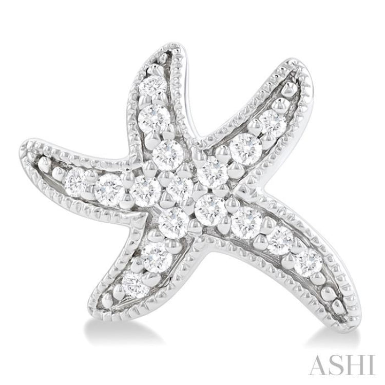 1/8 Ctw Petite Milgrain Starfish Round Cut Diamond Fashion Stud Earring in 10K White Gold
