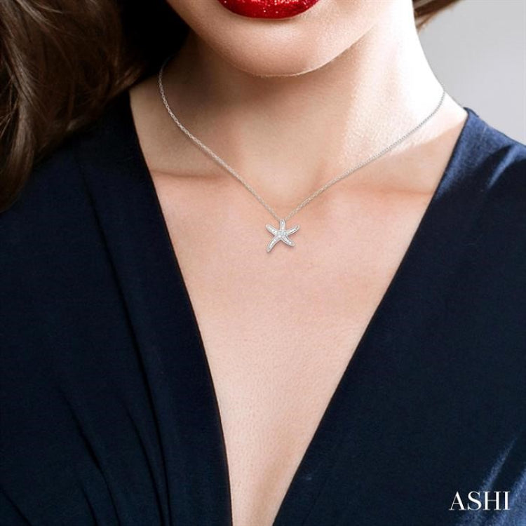 1/10 Ctw Petite Milgrain Starfish Round Cut Diamond Fashion Pendant With Chain in 10K White Gold