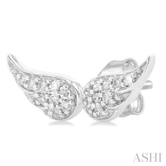 1/10 Ctw Petite Angel Wings Round Cut Diamond Fashion Stud Earring in 10K White Gold