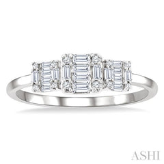 1/4 Ctw Past, Present & Future Baguette and Round Cut Diamond Fusion Fashion Ring in 14K White Gold
