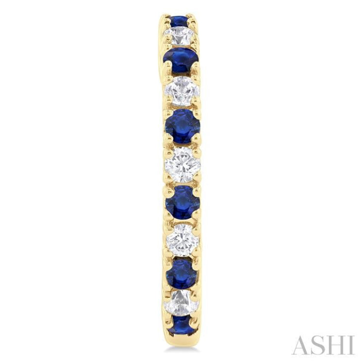 1.80 MM Round Shape Sapphire and 1/4 Ctw Round Cut Diamond Precious Hoop Earring in 10K Yellow Gold
