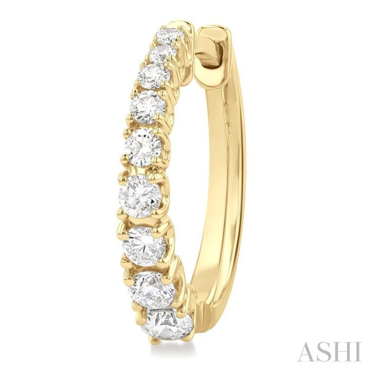 3/4 Ctw Graduated Round Cut Diamond Fashion Hoop Earrings in 14K Yellow Gold