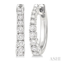 1/2 Ctw Graduated Round Cut Diamond Fashion Hoop Earrings in 14K White Gold