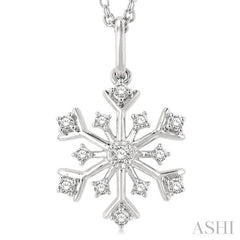 1/6 Ctw Petite Snowflake Round Cut Diamond Fashion Pendant With Chain in 10K White Gold