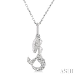 1/20 Ctw Petite Mermaid Round Cut Diamond Fashion Pendant With Chain in 10K White Gold