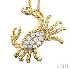 1/10 Ctw Petite Crab Round Cut Diamond Fashion Pendant With Chain in 10K Yellow Gold