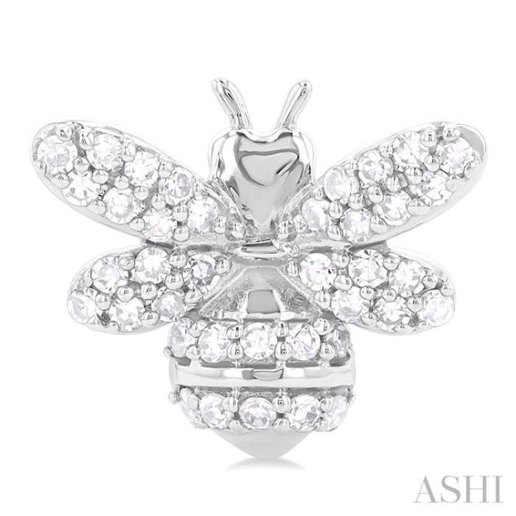 1/3 Ctw Petite Bumble Bee Round Cut Diamond Fashion Stud Earring in 10K White Gold