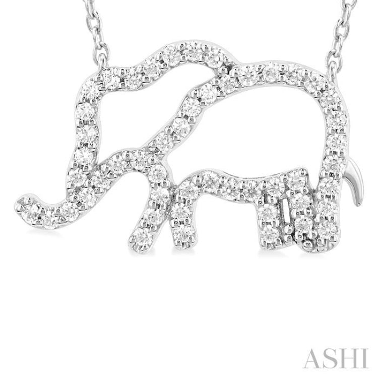 1/5 Ctw Petite Elephant Outline Round Cut Diamond Fashion Pendant With Chain in 10K White Gold