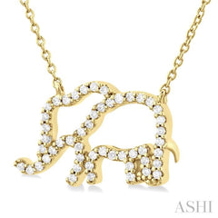 1/5 Ctw Petite Elephant Outline Round Cut Diamond Fashion Pendant With Chain in 10K Yellow Gold