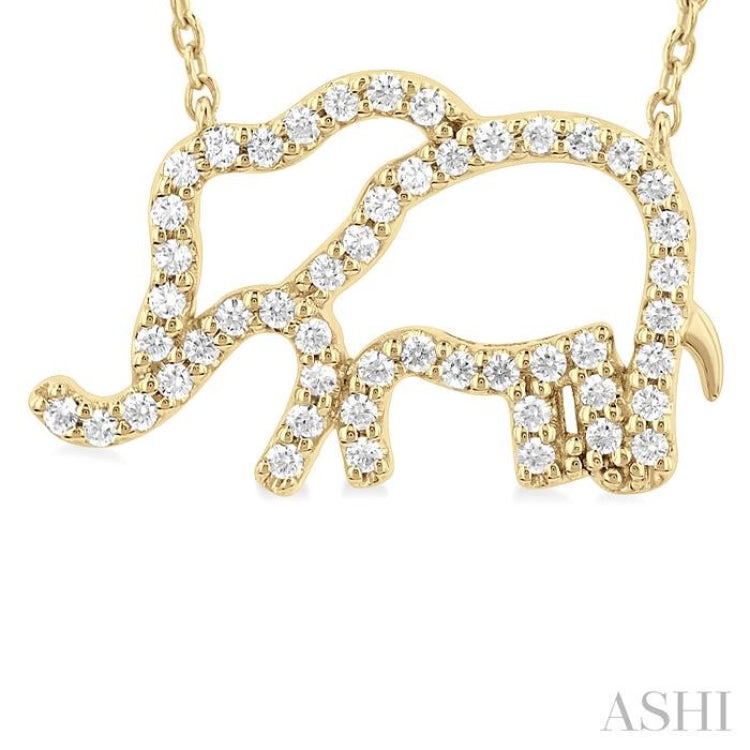1/5 Ctw Petite Elephant Outline Round Cut Diamond Fashion Pendant With Chain in 10K Yellow Gold
