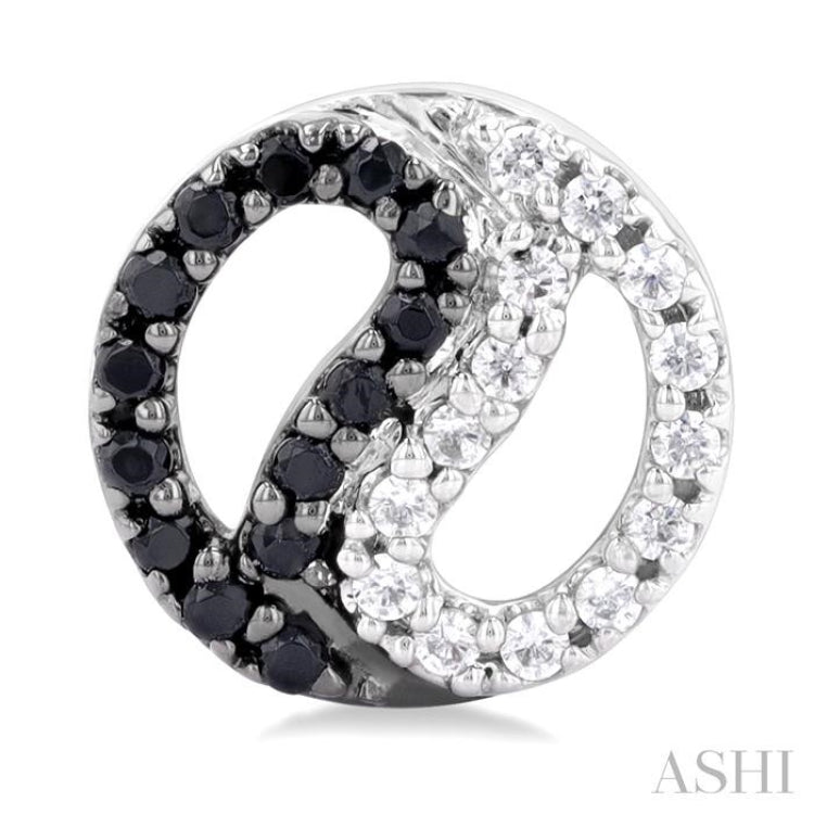 1/5 Ctw Petite Yin Yang Black & White Round Cut Diamond Fashion Stud Earring in 10K White Gold