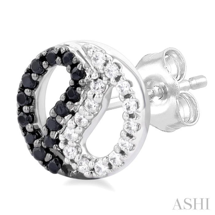 1/5 Ctw Petite Yin Yang Black & White Round Cut Diamond Fashion Stud Earring in 10K White Gold