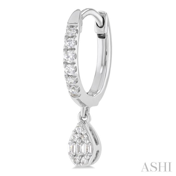 1/3 Ctw Petite Pear Shape Fusion Diamond Fashion Huggies in 10K White Gold