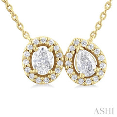 3/8 Ctw Toi Et Moi Diamond Pendant With Chain in 14K Yellow Gold